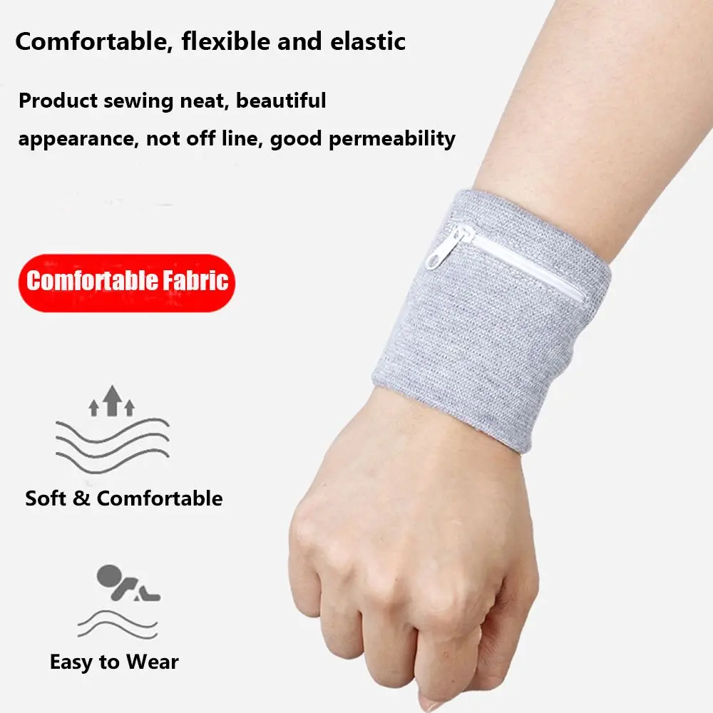 Unisex Colorful Cotton Wrist Band Wrist Protection Purse Bag With Zipper Pocket Sports Wristband For Gym Sports Running Cycling
