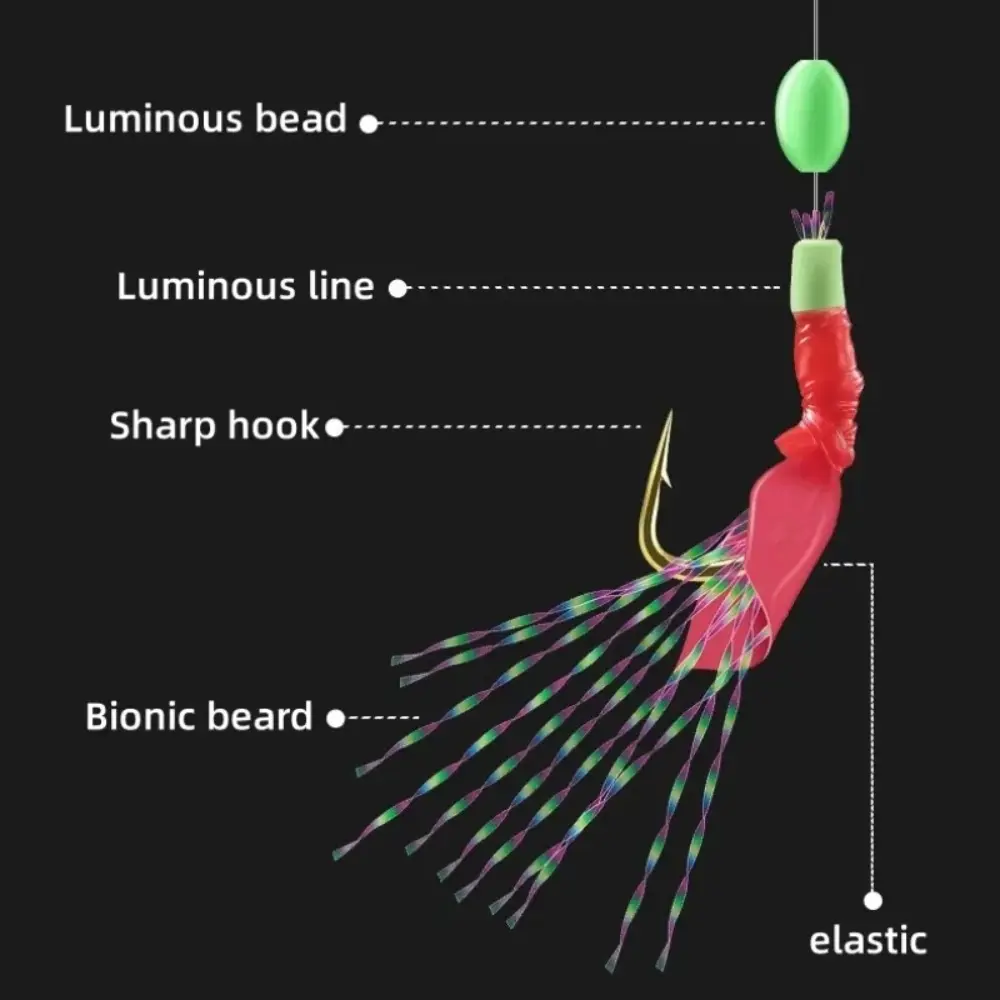 6PCS 10 Sizes Wobbler Sabiki String Hook Rig Fishing Hooks Luminous Bean Lure Bait Tackle for Sea/Freshwater Fishing Accessories