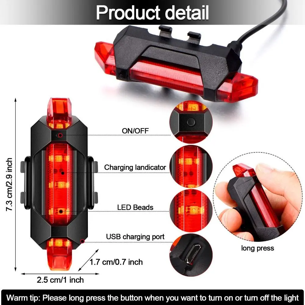 USB Rechargeable City Mountain Bike Bicycle Light Waterproof Colorful Bike Light Flashing Safety Lights Bicycle Lights