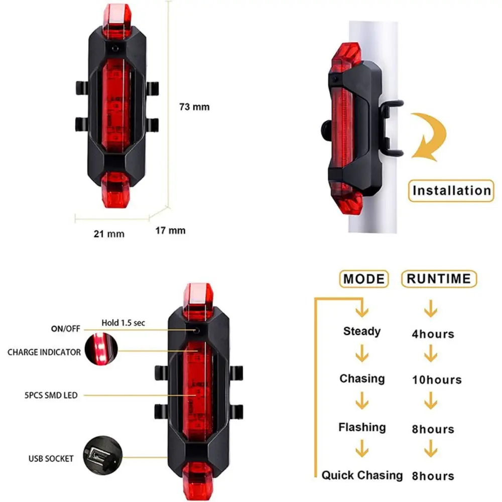 USB Rechargeable City Mountain Bike Bicycle Light Waterproof Colorful Bike Light Flashing Safety Lights Bicycle Lights