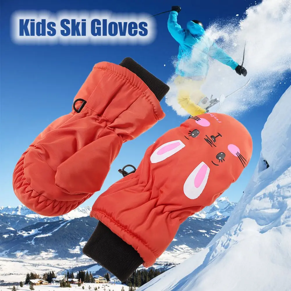 1 Pair Winter Ski Gloves Cartoon Rabbit Warm Non-slip Waterproof Windproof Mitten For Children Boys Girls Outdoor Sports Gloves