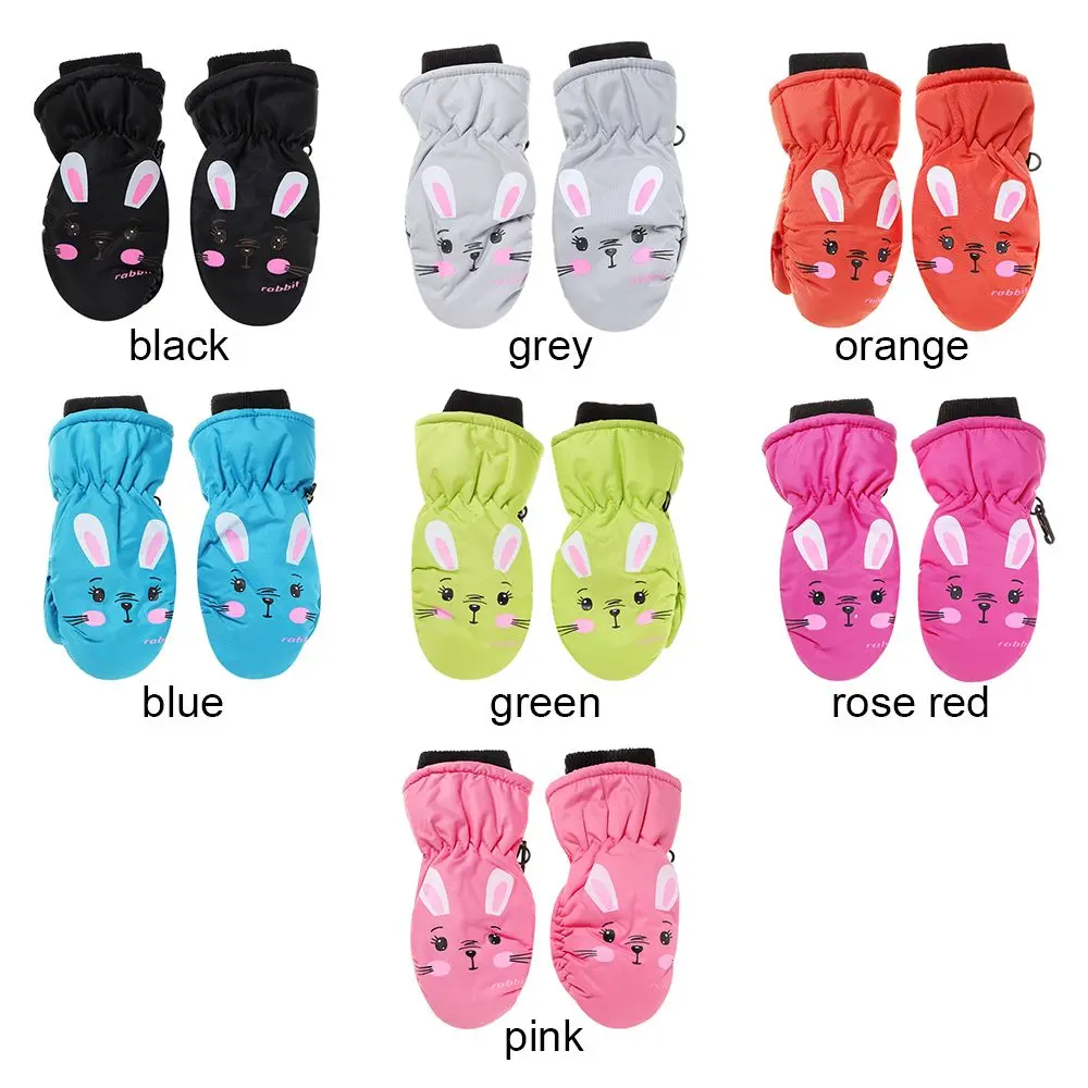 1 Pair Winter Ski Gloves Cartoon Rabbit Warm Non-slip Waterproof Windproof Mitten For Children Boys Girls Outdoor Sports Gloves