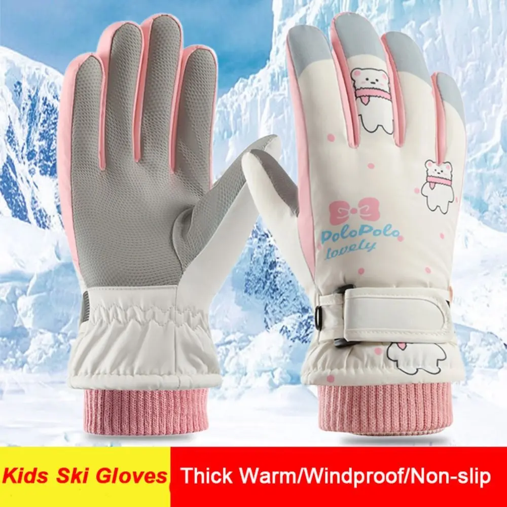 Thick Warm Children Ski Gloves Non-slip Snow Snowboard Sports Mittens Windproof Touch Screen Kids Cycling Gloves Kids Boys Girls