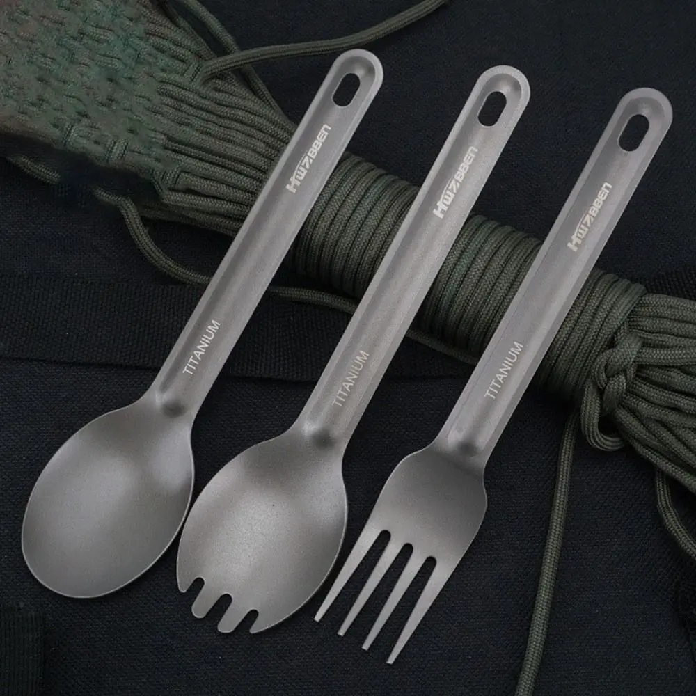 High Quality Portable Titanium Spoon Long Handle Environmental Light Titanium Cookware Outdoor Camping Fork Outdoor Tool