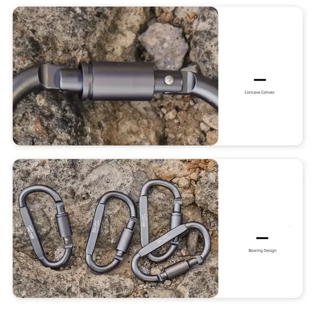 2pcs High Quality Grey Sports Keychain Aluminium Alloy with Lock Safety Buckle Camping Hiking Hook Outdoor Tool