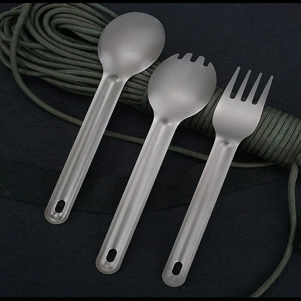 High Quality Portable Titanium Spoon Long Handle Environmental Light Titanium Cookware Outdoor Camping Fork Outdoor Tool