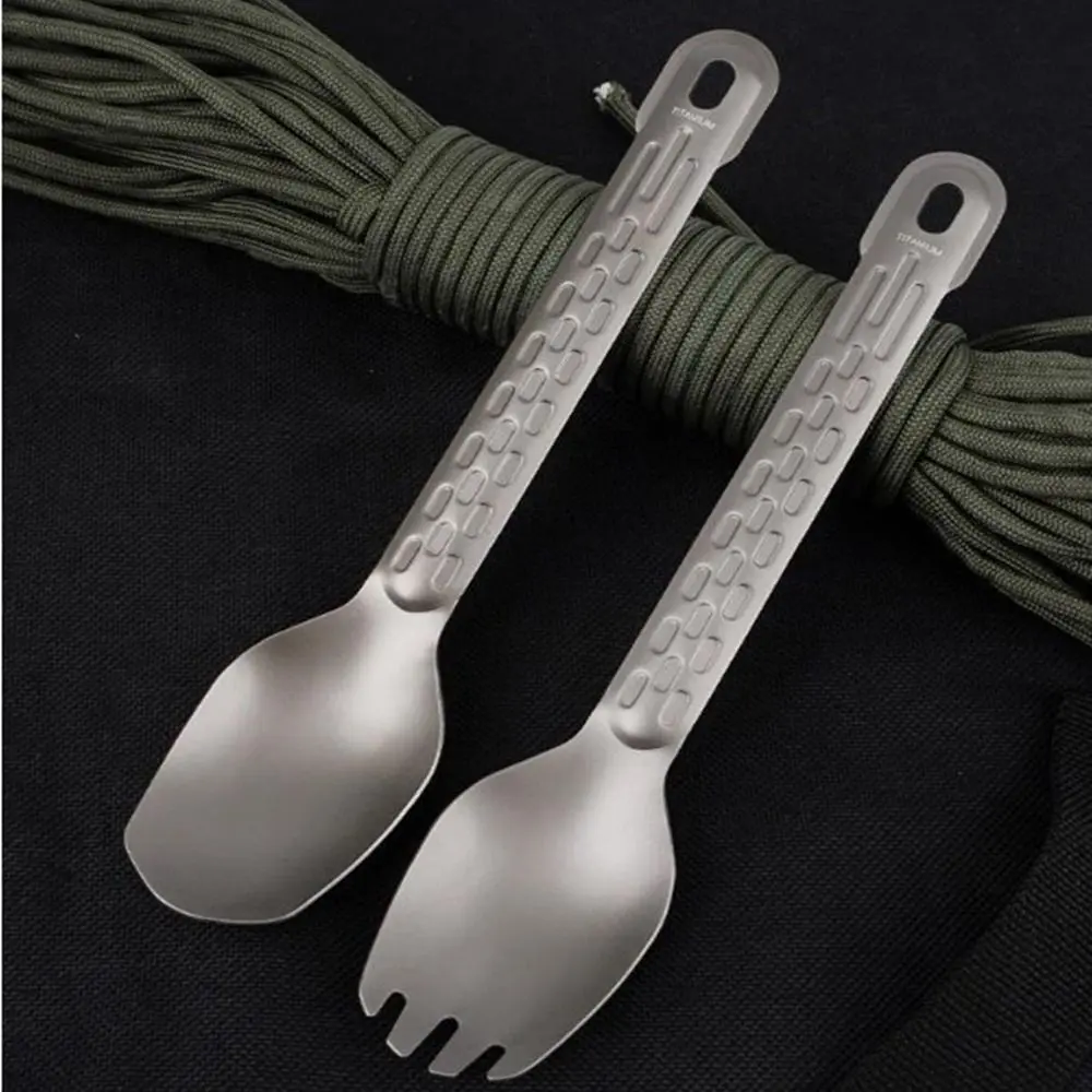 High Quality Portable Titanium Spoon Long Handle Environmental Light Titanium Cookware Outdoor Camping Fork Outdoor Tool