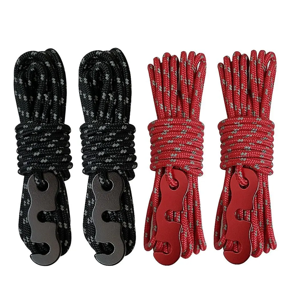 4PCS Nylon Tent Wind Rope Buckle Cord Adjuster with Tensioners Windproof Rope Buckle Reflective Rope Length 3m Rope Outdoor Tool