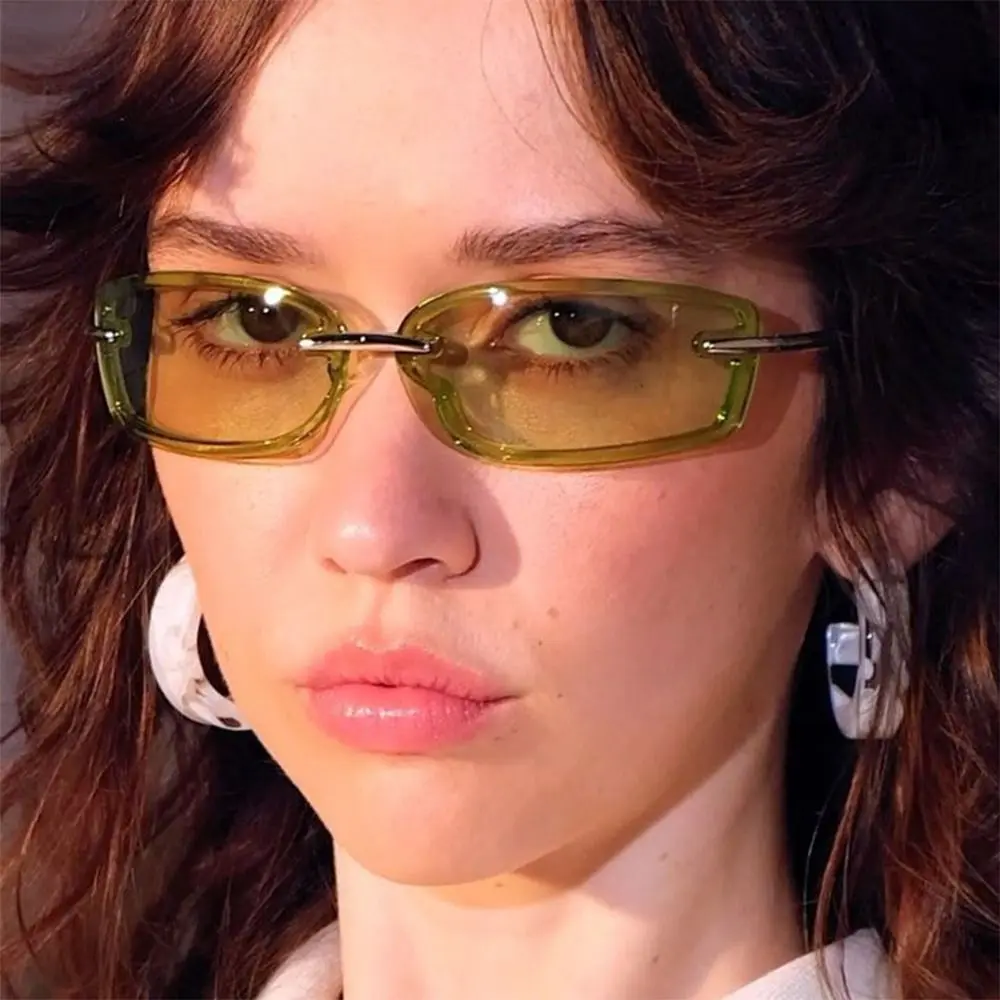 Rimless Square Candy Color Sunglasses Y2K UV Protection Women's Sun Glasses Metal Temples Dopamine Dressing Eyewear Accessories
