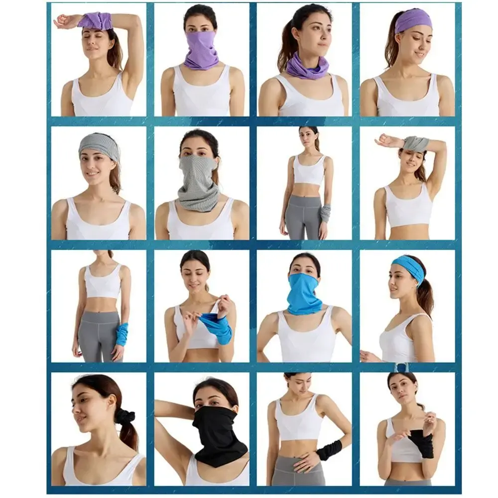 Summer UV Protection Ice Silk Face Cover Breathable Traceless Sports Bandana Soft Solid Color Neck Gaiter Cycling Face Mask
