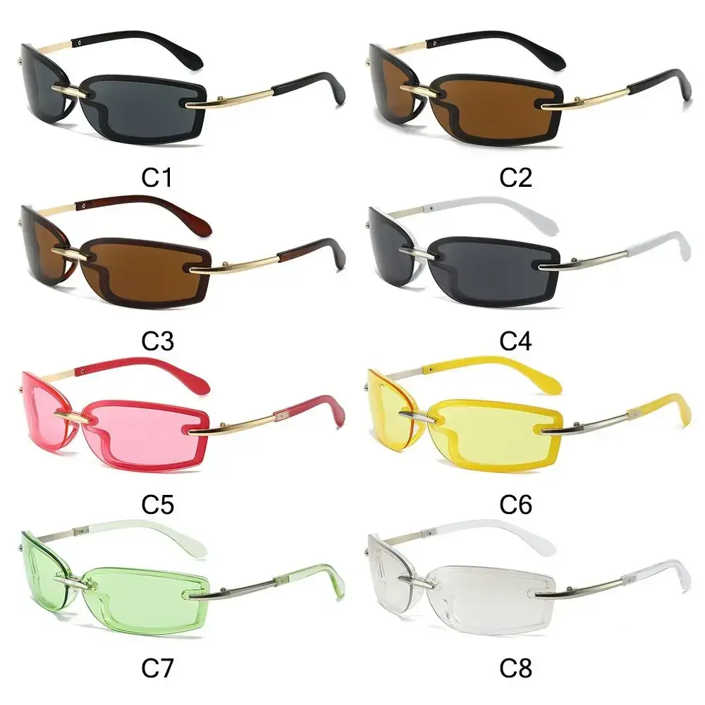 Rimless Square Candy Color Sunglasses Y2K UV Protection Women's Sun Glasses Metal Temples Dopamine Dressing Eyewear Accessories