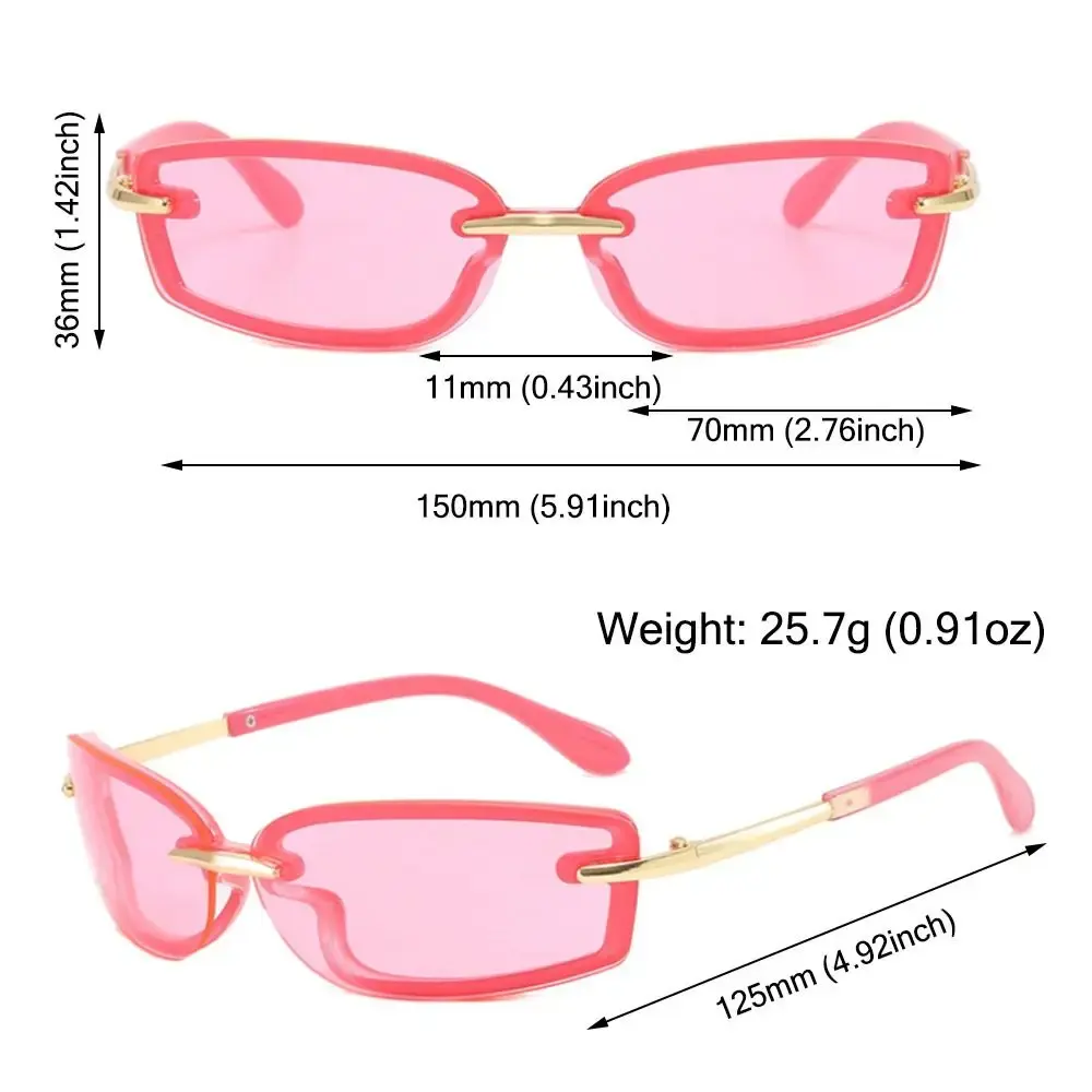 Rimless Square Candy Color Sunglasses Y2K UV Protection Women's Sun Glasses Metal Temples Dopamine Dressing Eyewear Accessories