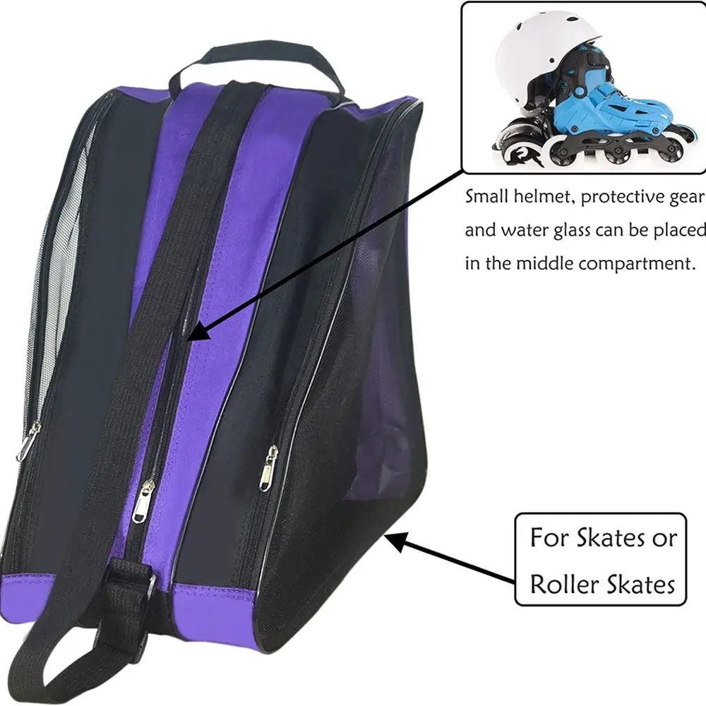 Roller Skate Bag Adjustable Shoulder Strap Ice Skate Bag Large Capacity Fits Quad, Inline & Most Roller Skating Accessories