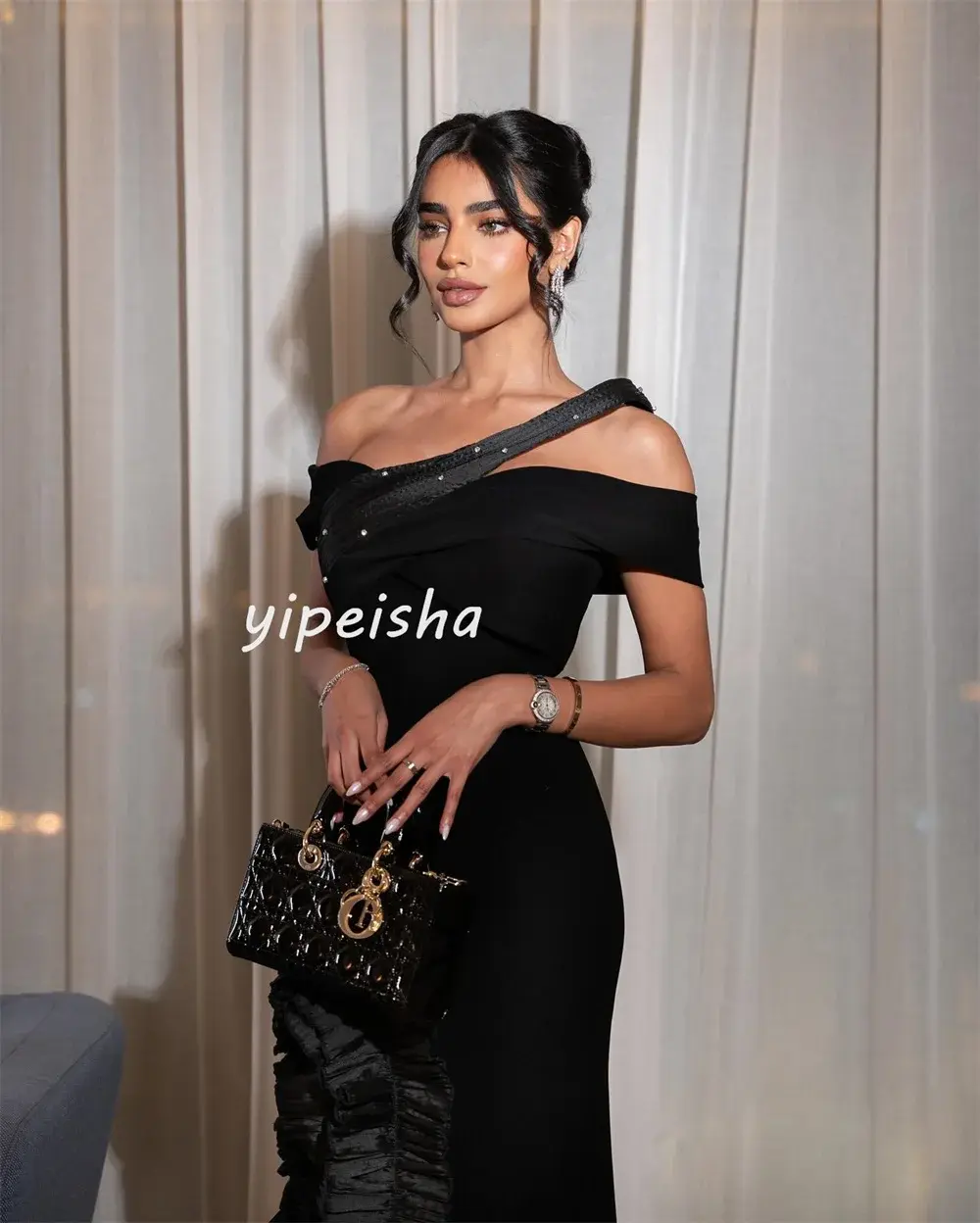 Customized Fashion High Quality Jersey Pleat Sequined Ruched Mermaid Off-the-shoulder Long Dresses Cocktail Dresses Pastrol