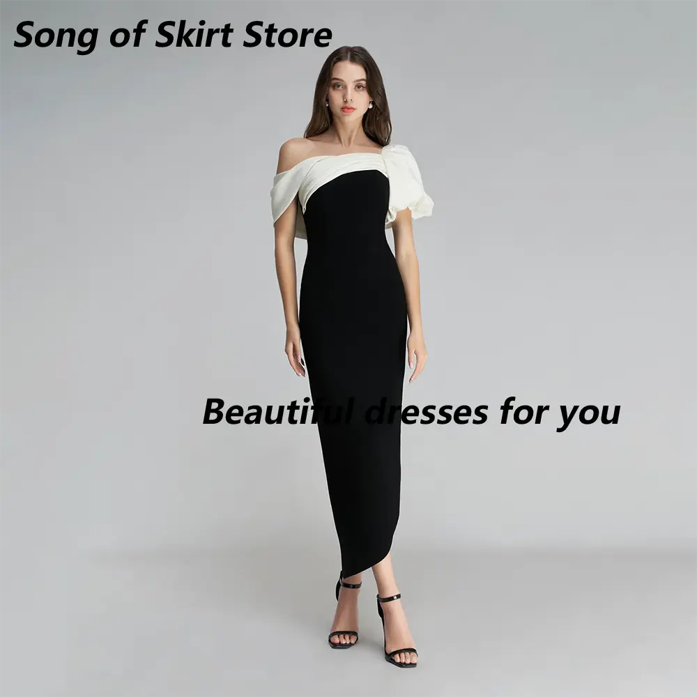 Modern Midi Prom Dress for Woman Customized Off The Shoulder Pleat Straight Tea Length Cocktail Dresses Party Gown 2025