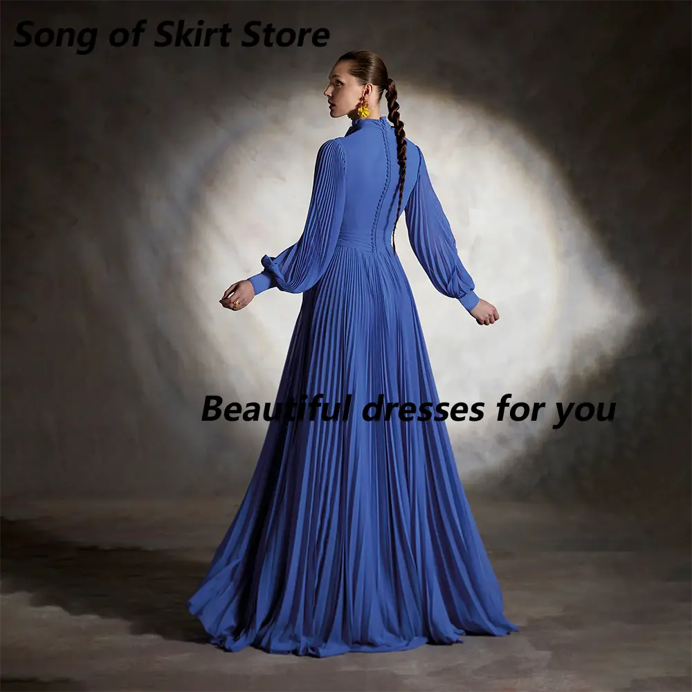 Elegant Evening Dress for Woman Customized Long Sleeves V-Neck Buttons Back Floor Length A Line Evening Gowns Prom Dresses