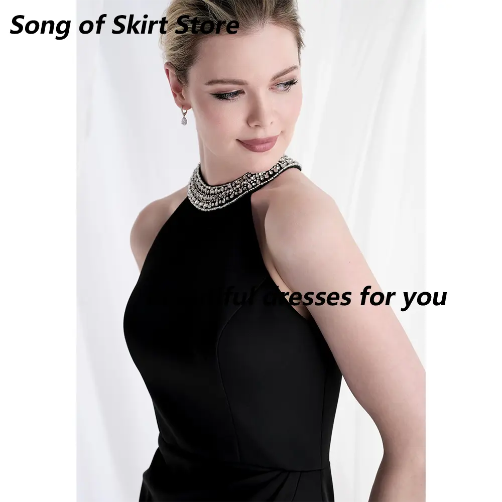 Modern Evening Dress Crystal High Collar A Line Floor Length Women's Prom Gowns Thigh Slit Elegant Formal Party Gown Customized