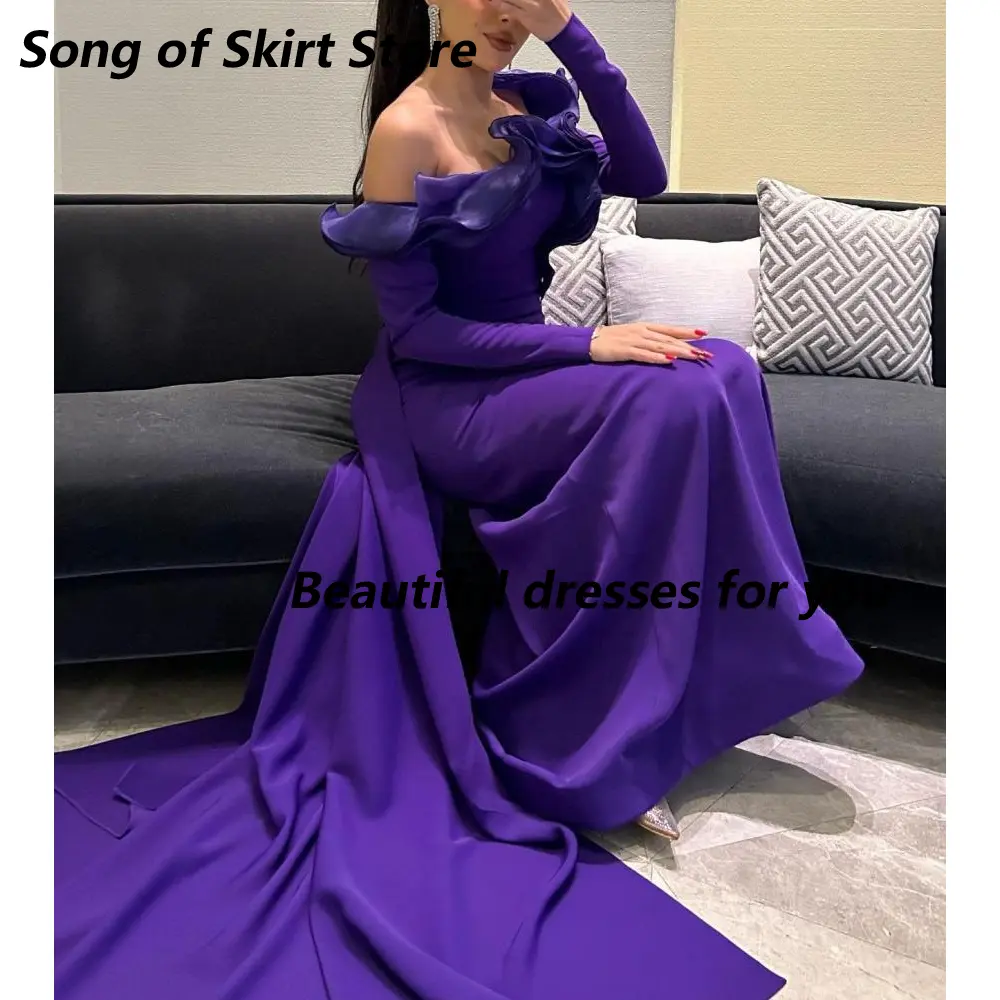 Purple Evening Dress for Women Off Shoulder Pleat Floor Length Mermaid Prom Gown Saudi Arab Formal Dresses Customized