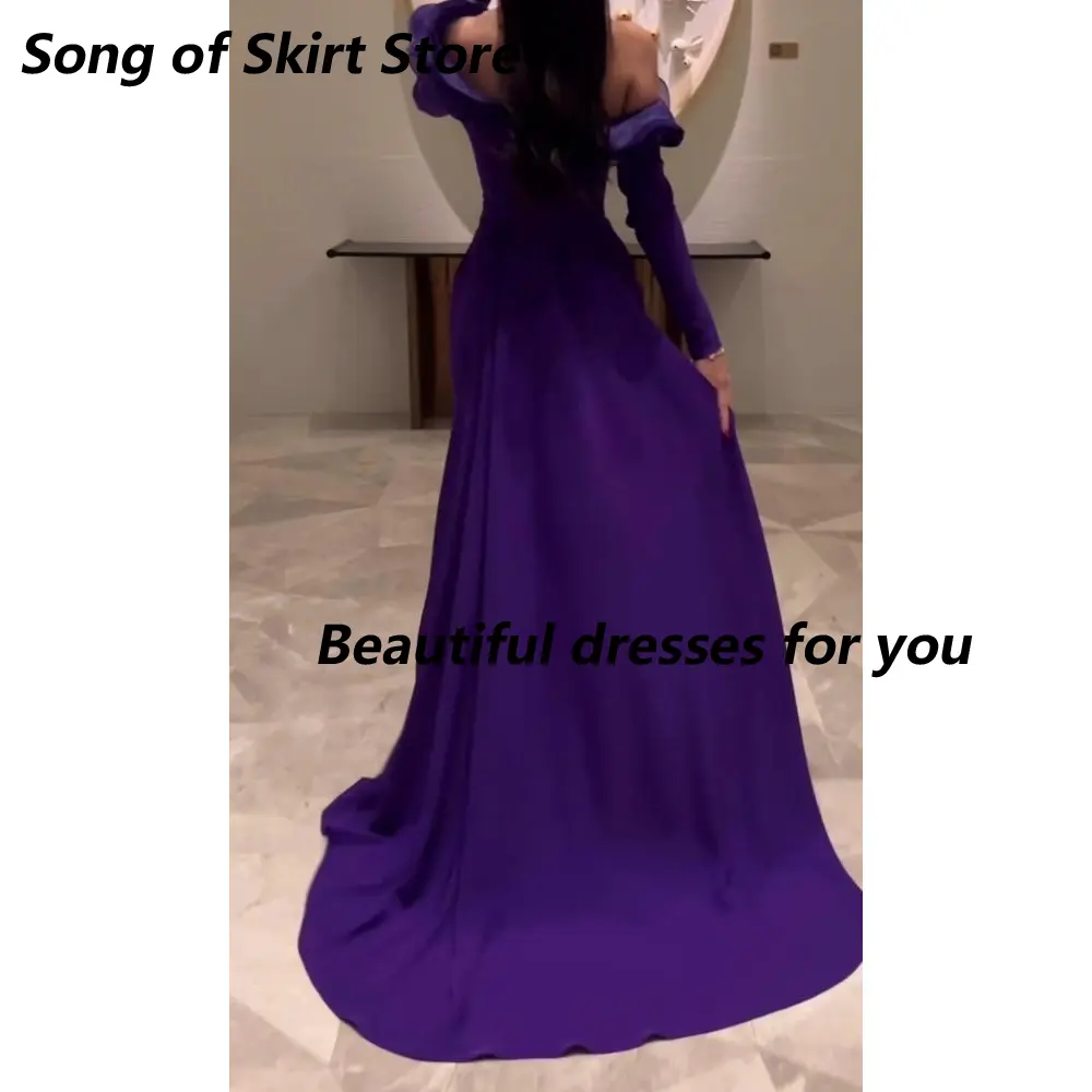 Purple Evening Dress for Women Off Shoulder Pleat Floor Length Mermaid Prom Gown Saudi Arab Formal Dresses Customized