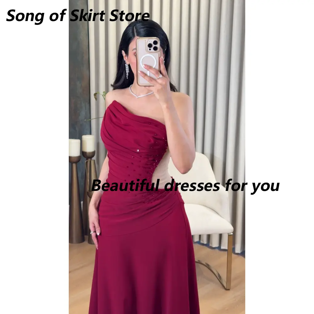 Saudi Evening Dresses for Woman Customized Sexy Strapless Pleat Floor Length Jersey Arabic Prom Party Gowns 2025