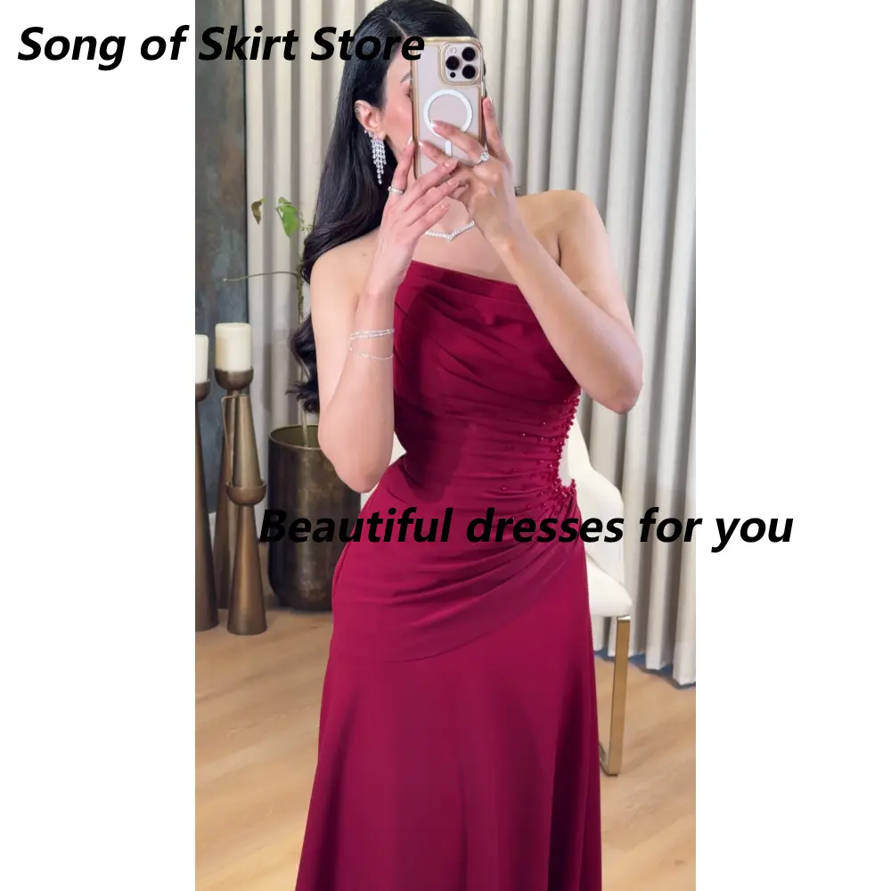 Saudi Evening Dresses for Woman Customized Sexy Strapless Pleat Floor Length Jersey Arabic Prom Party Gowns 2025
