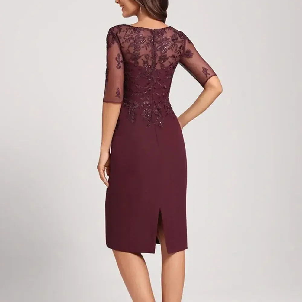 Elegant Mother of The Bride Dresses Customized Scoop Neck Sheath Half Sleeve Lace Appliques Knee-Length Wedding Guest Dress 2025