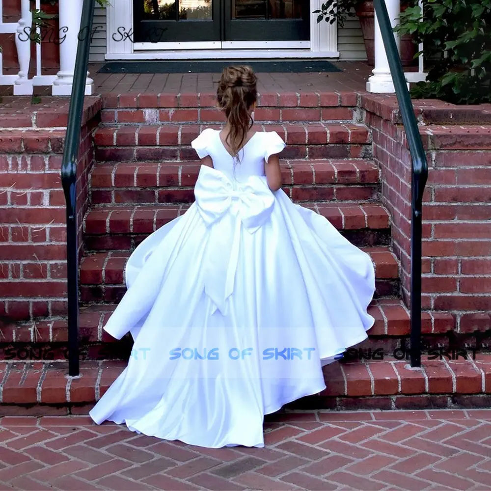 Elegance Puff Short Sleeve Flower Girl Dresses Clean White Little Princess Children Birthday Party Gown Customized
