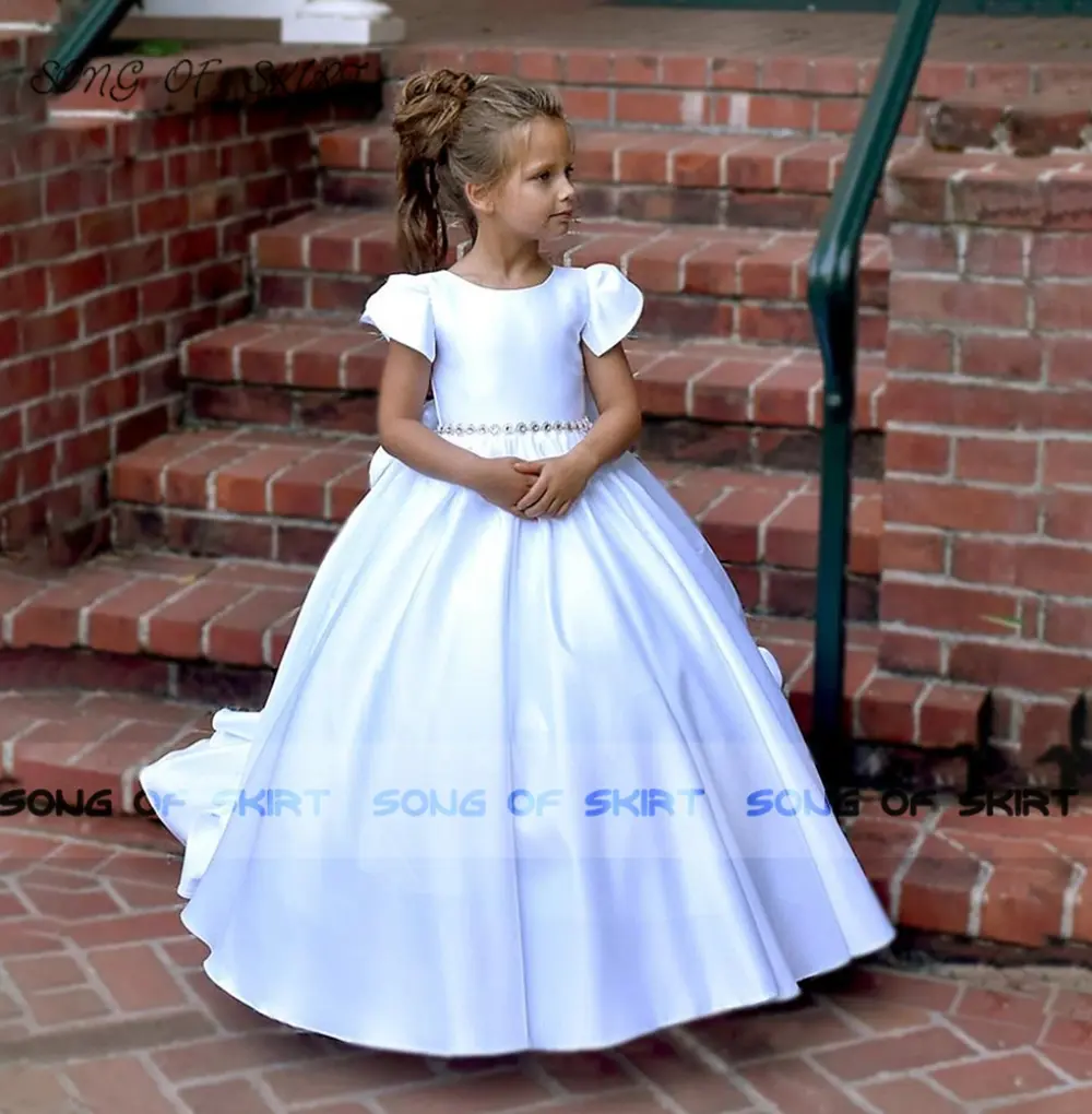 Elegance Puff Short Sleeve Flower Girl Dresses Clean White Little Princess Children Birthday Party Gown Customized