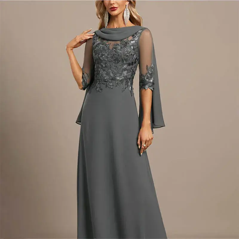 Customized Elegant A-Line Mother Of The Bride Dress O Neck Half Sleeve Lace Appliqued Wedding Guest Dress For Women Wedding