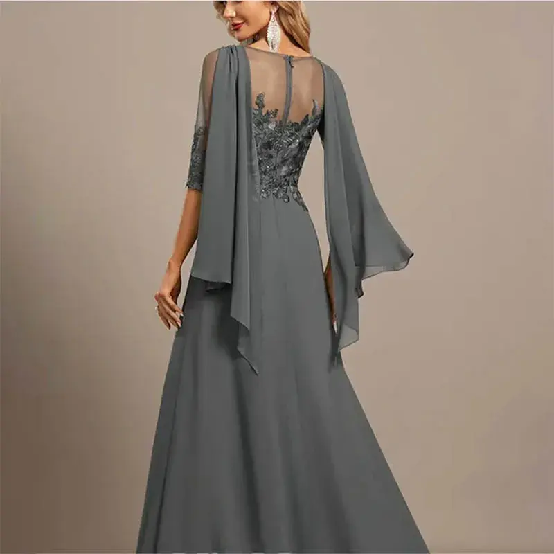 Customized Elegant A-Line Mother Of The Bride Dress O Neck Half Sleeve Lace Appliqued Wedding Guest Dress For Women Wedding