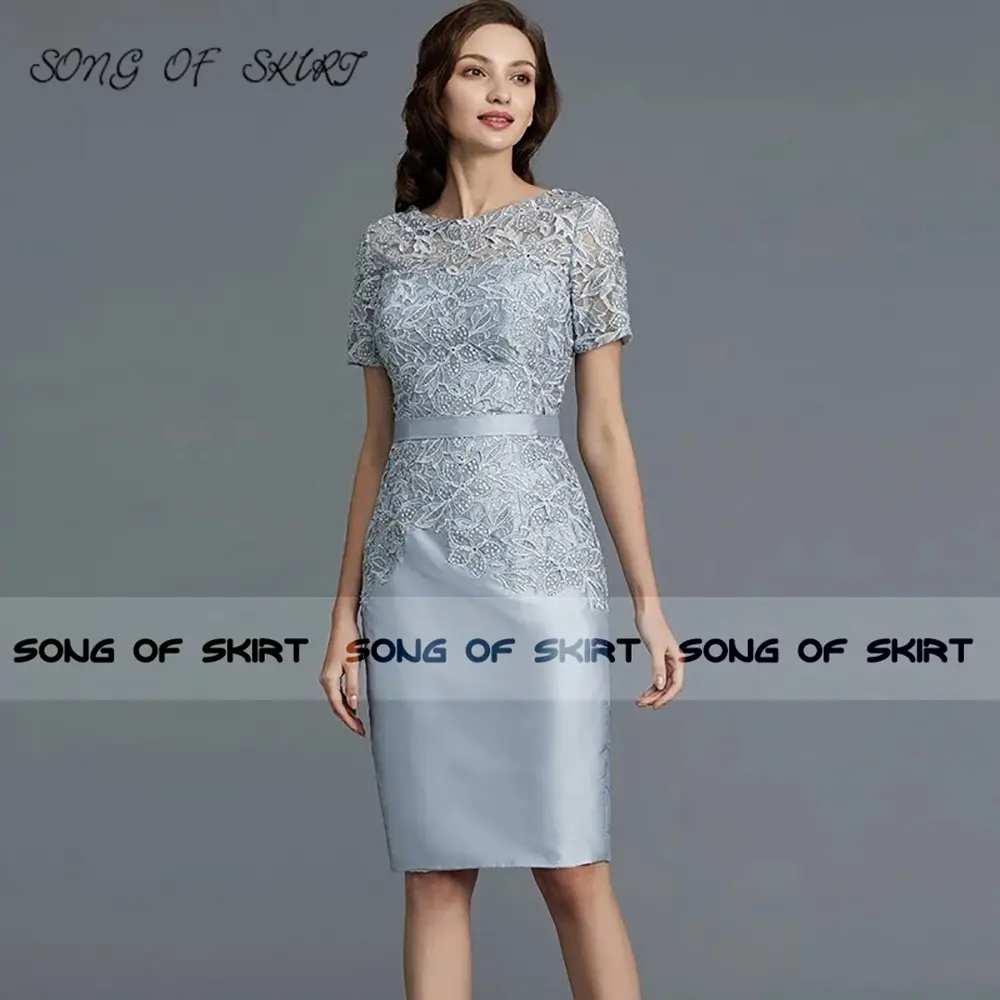 Customized Short Sleeves Knee Length Mother Of Bride Dresses Elegant Lace O-neck Mom Wedding Evening Formal Gown Robe De Soirée