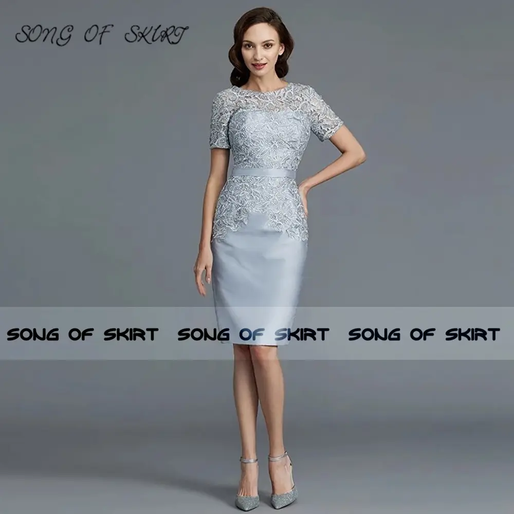 Customized Short Sleeves Knee Length Mother Of Bride Dresses Elegant Lace O-neck Mom Wedding Evening Formal Gown Robe De Soirée