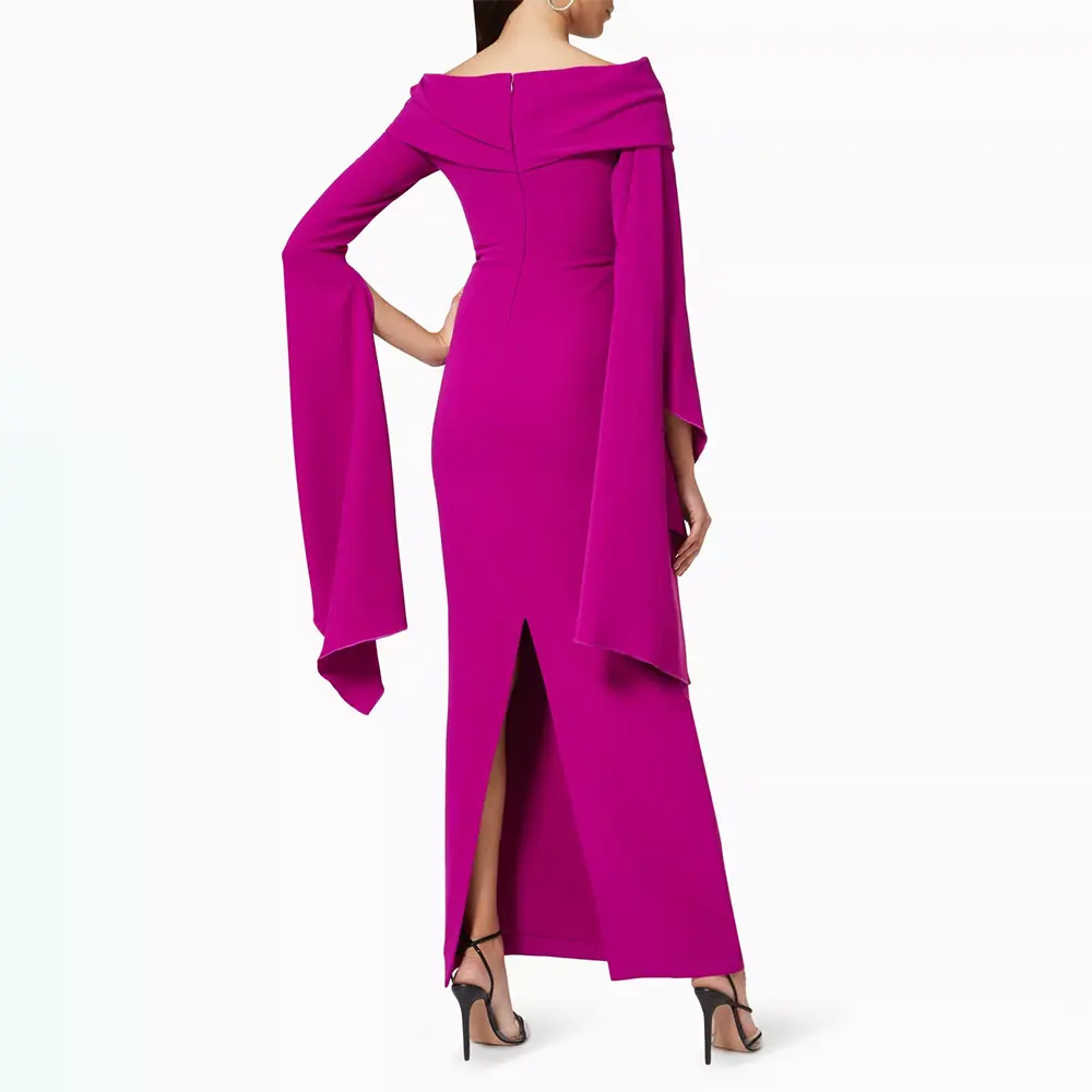 Fuchsia Prom Dress Off The Shoulder Maxi Sheath/Column Evening Gowns for Women 2025 Long Sleeves Wedding Party Dress Customized