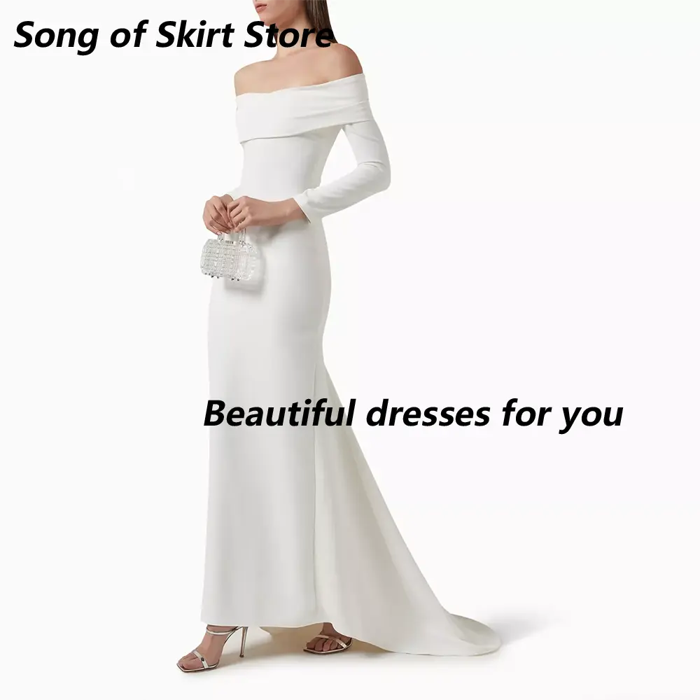 Ivory Evening Dress Off The Shoulder Long Sleeves Mermaid Evening Gowns for Women Trumpet Elegant Wedding Party Dress Customized