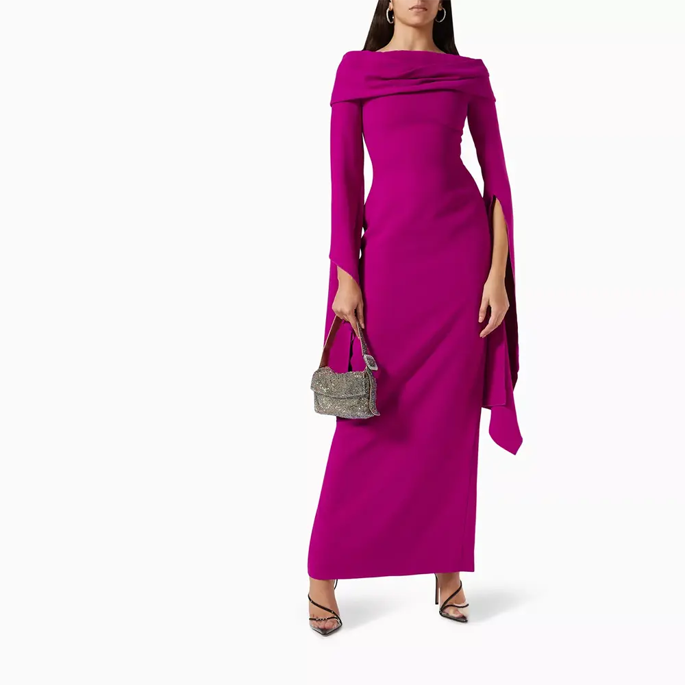 Fuchsia Prom Dress Off The Shoulder Maxi Sheath/Column Evening Gowns for Women 2025 Long Sleeves Wedding Party Dress Customized