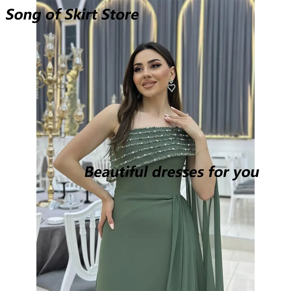 Elegant Long Evening Dresses for Women Off Shoulder Crystal Beadings Mermaid Prom Formal Wedding Guest Special Events Customized