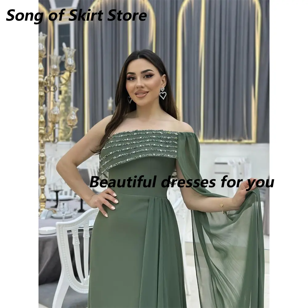 Elegant Long Evening Dresses for Women Off Shoulder Crystal Beadings Mermaid Prom Formal Wedding Guest Special Events Customized