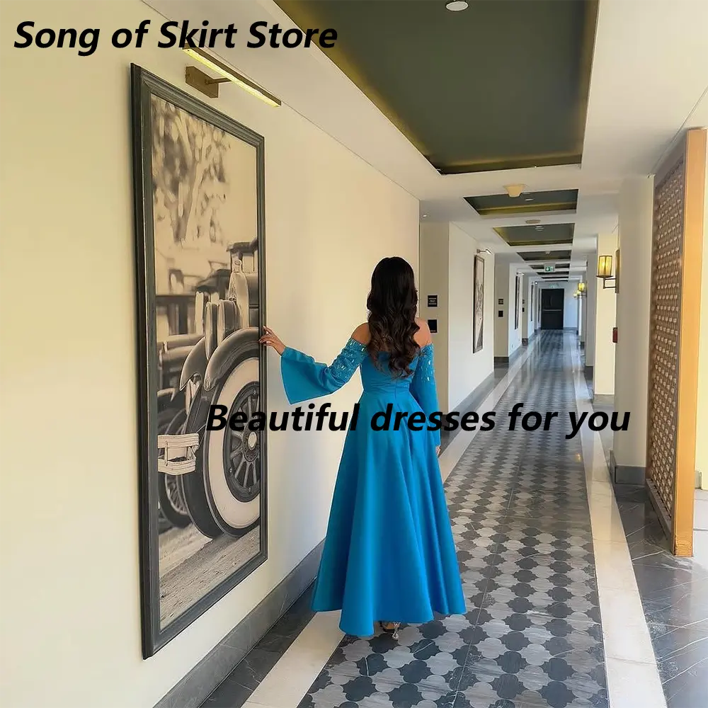 Modern Formal Dresses Beading Off The Shoulder Long Sleeves Evening Gowns for Women 2025  A Line Wedding Party Gown Customized