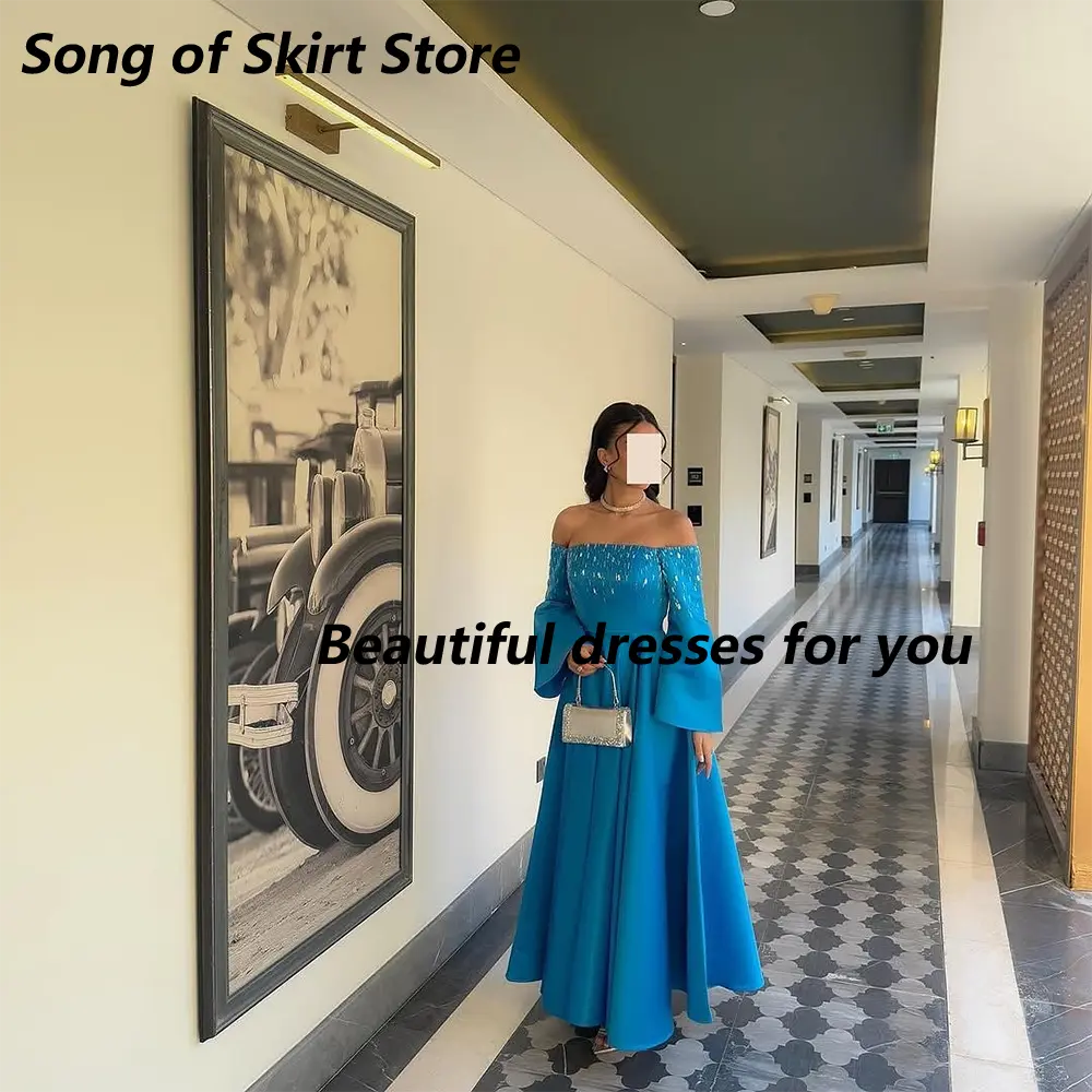 Modern Formal Dresses Beading Off The Shoulder Long Sleeves Evening Gowns for Women 2025  A Line Wedding Party Gown Customized