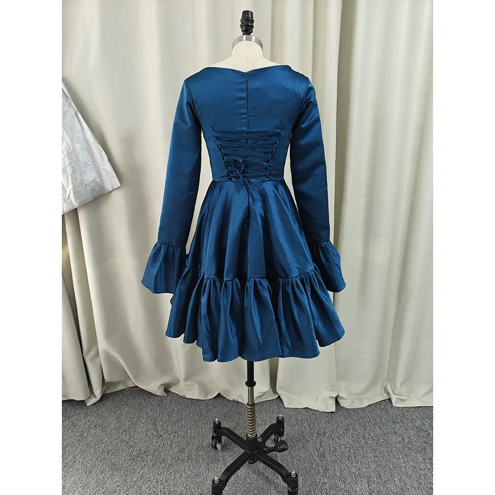 Customized Fashion Pastrol Jersey Pleat Ruched Draped A-line V-neck Knee Length Dresses Cocktail Dresses Retro Exquisite Elegant