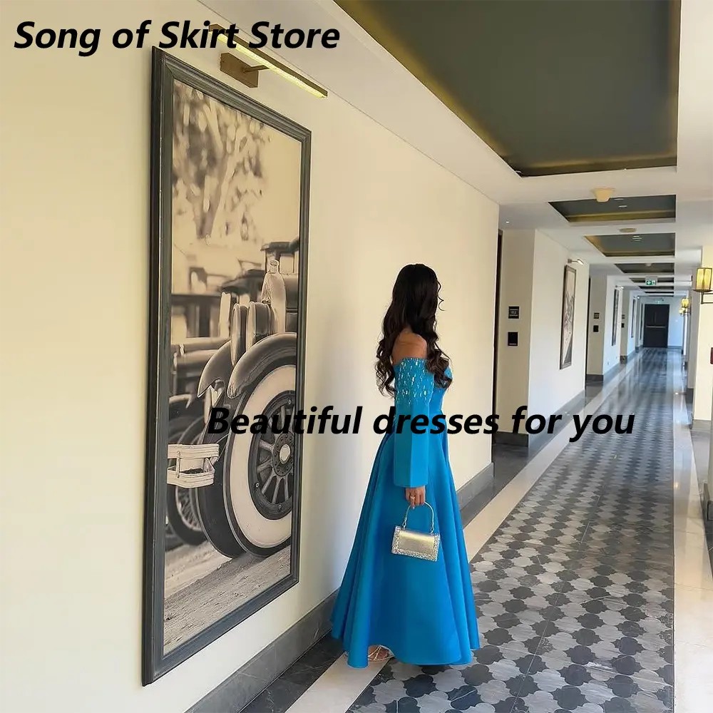 Modern Formal Dresses Beading Off The Shoulder Long Sleeves Evening Gowns for Women 2025  A Line Wedding Party Gown Customized