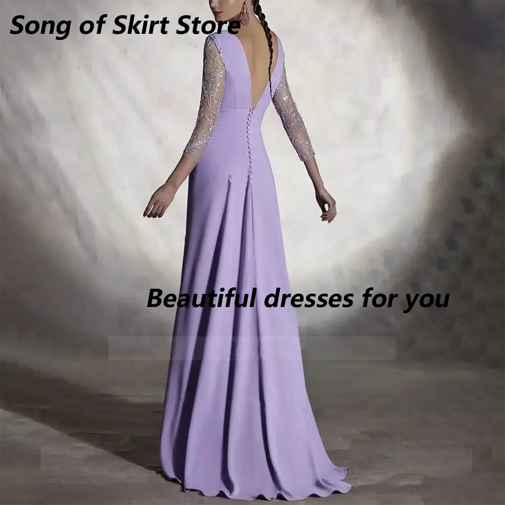 Elegant Jumpsuit Evening Dress Customized V-Neck Bow Lace Sleeves Pantsuit Prom Dresses Buttons Back Formal Party Dress