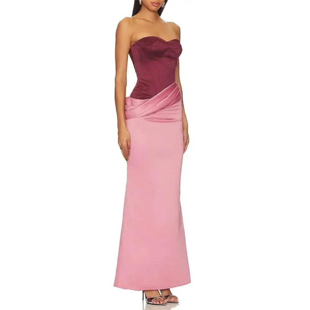 Sexy Prom Dresses Customized Sweetheart Contrast Color Pleat Satin Ankle Length Prom Gowns Open Back Zipper Formal Party Dress
