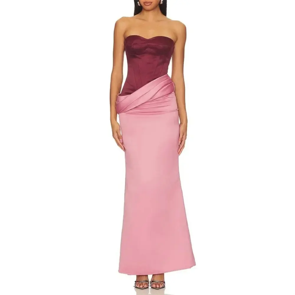 Sexy Prom Dresses Customized Sweetheart Contrast Color Pleat Satin Ankle Length Prom Gowns Open Back Zipper Formal Party Dress