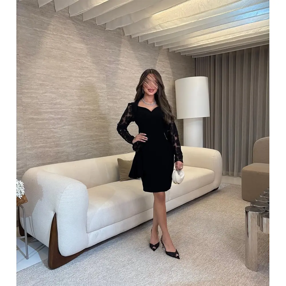 Short Prom Dress Customized Sweetheart Lace Long Sleeves Prom Gowns for Women 2025 Knee Length Trumpet Formal Party Dresses