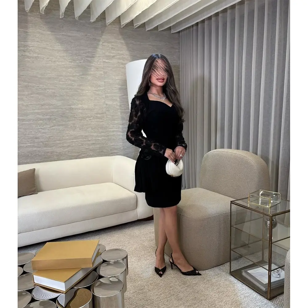 Short Prom Dress Customized Sweetheart Lace Long Sleeves Prom Gowns for Women 2025 Knee Length Trumpet Formal Party Dresses