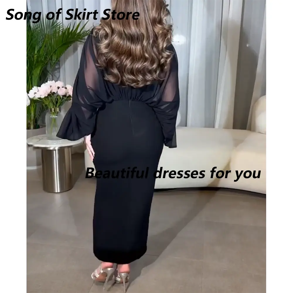 Elegant Black Midi Prom Dresses for Women Girls Crystal V-Neck Ankle Length Mermaid Wedding Gala Evening Party Dress Customized