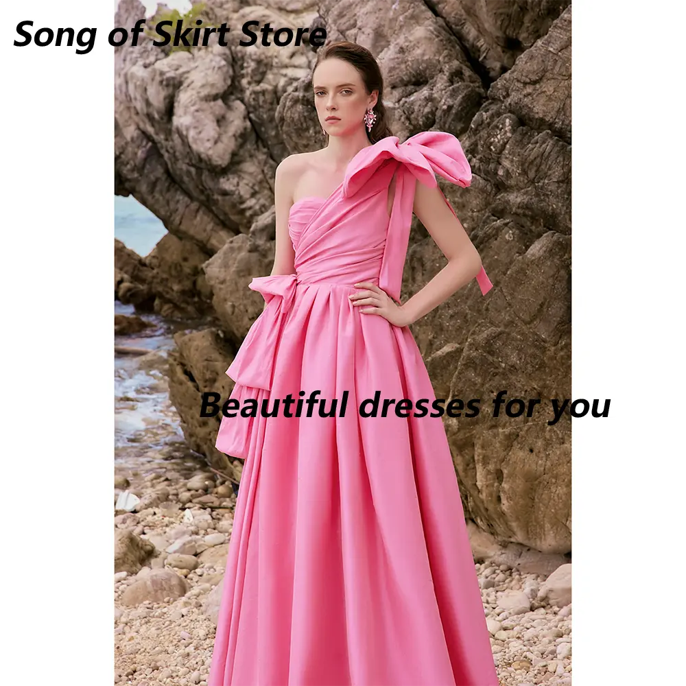 Customized Elegant One Shoulder Long Evening Dresses A-line Pleated Floor-Length Bridal Wedding Party Girl Prom Gowns