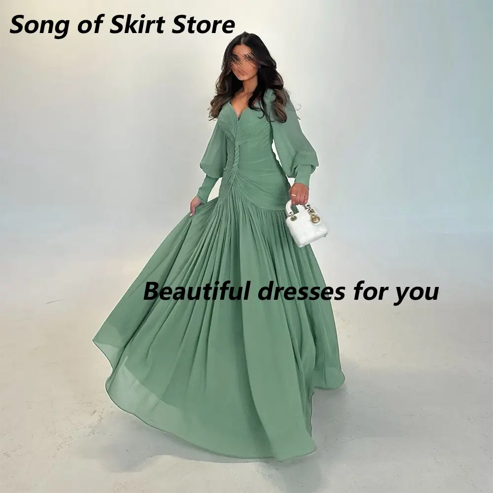 Elegant Long Evening Dresses for Women V-Neck Long Sleeves A-Line Prom Formal Wedding Guest Special Events Customized