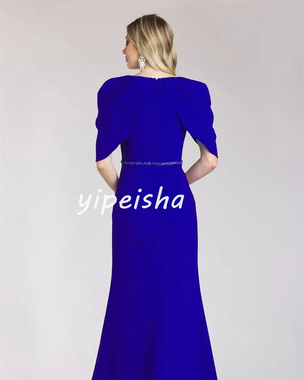 Customized Casual Fashion Jersey Sash Sequined Mermaid V-neck Long Dresses Evening Dresses Modern Style Sizes Available Pastrol